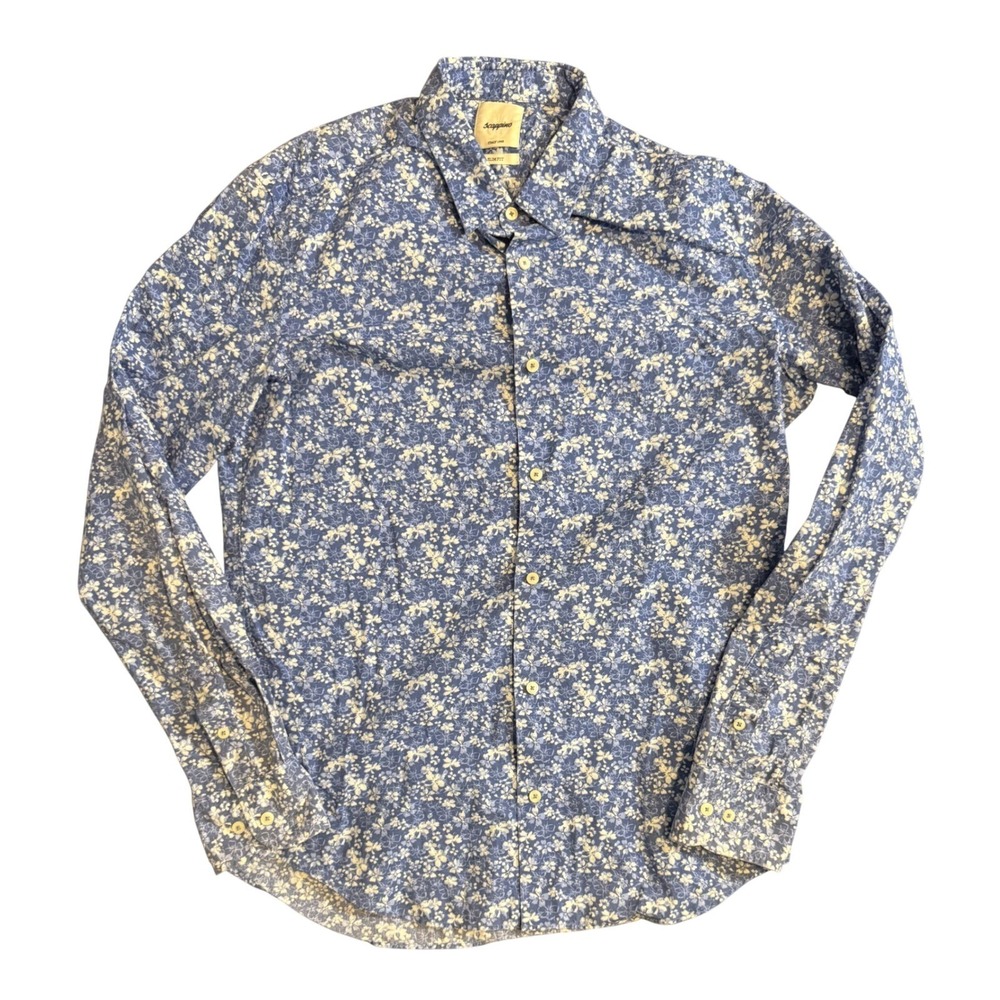 Scappino Slim Fit Button Down Shirt Mens Medium Blue Floral Long Sleeve